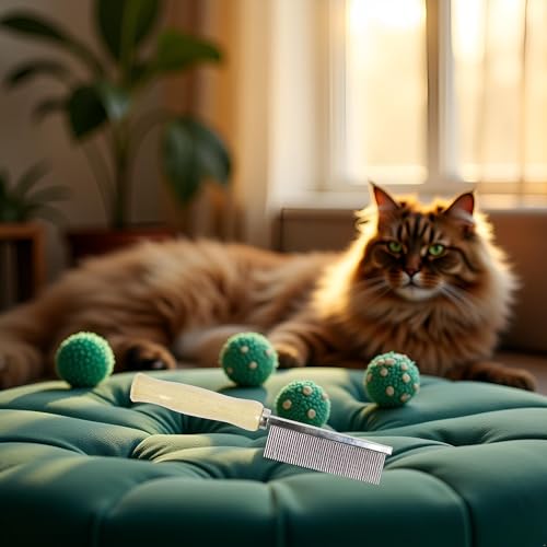 Pet Grooming Comb for Long Haired Cats and Dogs - Stainless Steel Pin Teeth Wooden Handle Fur Hair Brush - Removes and Prevents Matted Fur