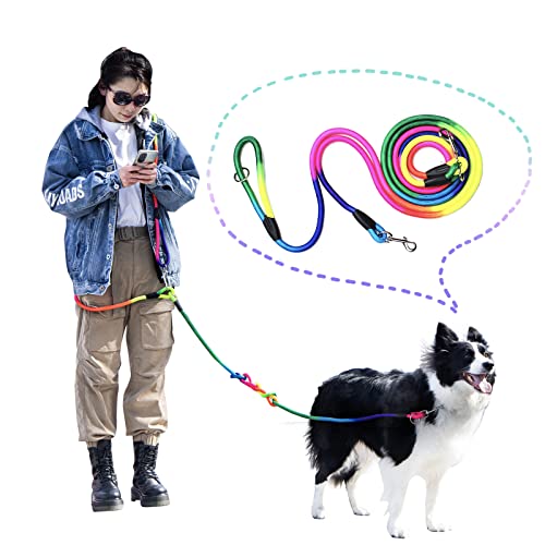 Hands Free Dog Leash Waist & Crossbody Rope with Slip Lead Durable for 2 Dogs Nylon Reflective Heavy Duty Hiking Running Leash for Medium Large Dogs(Rainbow, 13Ft) - color: Rainbow