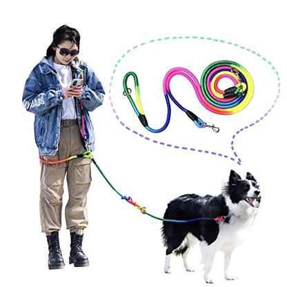 Hands Free Dog Leash Waist & Crossbody Rope with Slip Lead Durable for 2 Dogs Nylon Reflective Heavy Duty Hiking Running Leash for Medium Large Dogs(Rainbow, 13Ft) - color: Rainbow