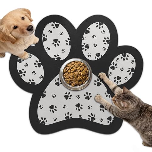 Dog Food Mat for Bowls, Absorbent Quick Dry Dog Cat Mats for Food and Water, Non-Slip Backing Pet Mat Pet Supplies - Black 15.74 inch - color: Paw2
