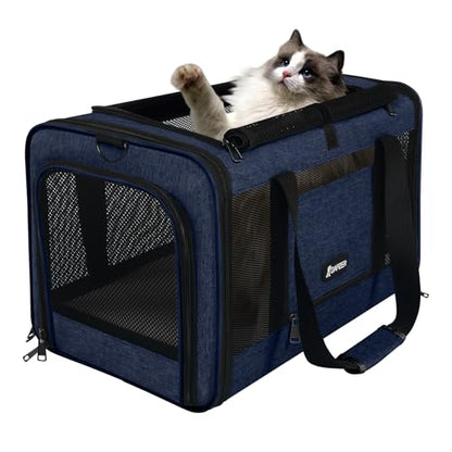 GAPZER Cat Carrier 18x11x11 United Airline Approved, Top Loader Heavy Duty Softshell Pet Flying Bag 18lbs, Small Dog Chihuahua Crate 5-10 Pounds, Kitty Transport Kennel, Miniature Poodle Case Navy - color: Navy