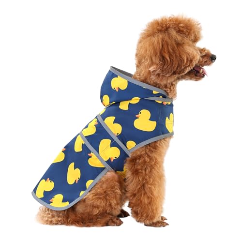 Dog Raincoat for Small Dogs Puppies Waterproof Jacket Hooded Rain Coats with Reflective Strips Leash Hole & Poncho Adjustable Fit (Duck,XS) - color: Blue Duck, size: X-Small