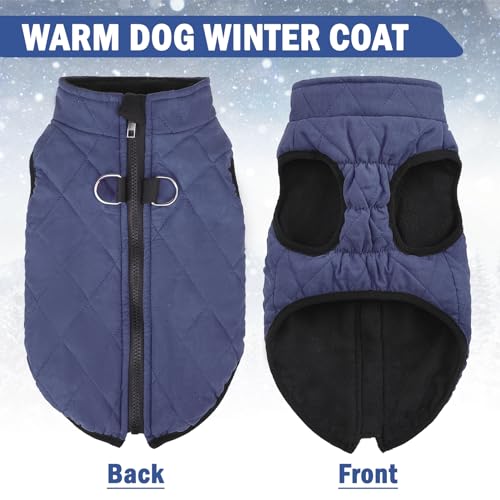 SCENEREAL Winter Dog Vest Coat with Harness Built In, Warm Puppy Jacket for Small Medium Dogs, Cold Weather Coat with Zipper, Fleece Puffer Vest Windproof Snow Clothes - color: #1 Rolay Bule-Matte, size: M(Chest 16.5")-Regular