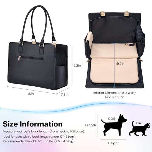 Dog Purse Carrier for Small Dogs, Stylish Foldable Pet Carrier Purse Tote Bag with Washable Cushion & Safety Leash, Airline Approved Puppy Travel Bag with Pockets (Black) - color: Black