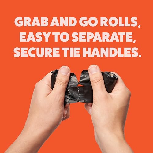 Tuff Pets Heavy Duty Dog Poop Bag With Handles - 16 Rolls of Pet Waste Bags - Fits in any Dogs Poo Bag Dispenser or Holder - Thick Dog Poop Bags - style: Orange- Cornstarch