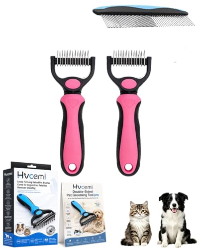 Double-Sided Pet Grooming Tool pro Brush for Deshedding Dog Brush Removes Tangles Knots and Loose Fur Long Haired Pet Brushes Comb for Dogs & Cats Pets Hair Remover Shedding(2pcRed(M)) - color: 2pcRed(M)
