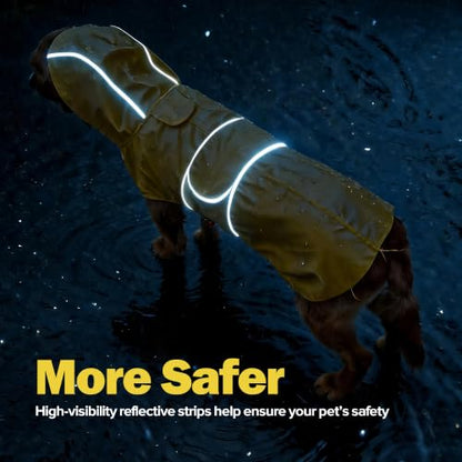 Kimee Dog Raincoat Reversible, Single Side Slicker Poncho Adjustable Waterproof Dog Rain Jacket with Leash Hole/Reflective Stripe Hooded Snowproof Windproof Clothes for Small to 3X-Large Dogs, M - color: Yellow, size: Medium