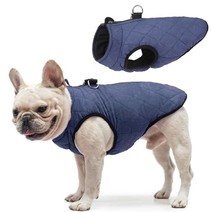 SCENEREAL Winter Dog Vest Coat with Harness Built In, Warm Puppy Jacket for Small Medium Dogs, Cold Weather Coat with Zipper, Fleece Puffer Vest Windproof Snow Clothes - color: #1 Rolay Bule-Matte, size: XL(Chest 21.5")-Regular