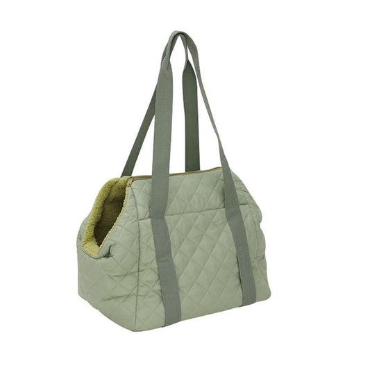 2-in-1 Convertible Pet Carrier & Dog Bed, Soft-Sided Portable Travel Tote with Safety Tether, Expandable Cat Carrier for Small Dogs & Cats, Soft Plush Inner Lining, Ideal for Car Travel, Shopping - color: Green-Shoulder strap