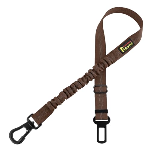 Plutus Pet Dog Seat Belt for Car, Adjustable Dog Car Harness with Carabiner Clip, Reflective Safety Dog Seatbelt Leash with Elastic Bungee, Chocolate - color: Chocolate