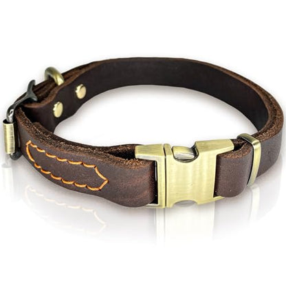 Leather Dog Collar with Metal Quick Release Buckle, Soft Genuine Cowhide Heavy Duty Metal Dog Collar Adjustable for Small Medium Large Dogs Pets. (M, Neck 14-22"(Release Buckle)) - size: M, Neck 14-22"(Release Buckle)