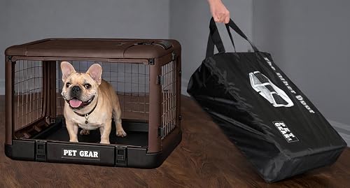 Pet Gear The Other Door 4 Door Steel Crate for Dogs/Cats, 27", Coffee Bean | Garage-Style Door, Includes Plush Bed & Travel Bag, No Tools Required - color: Coffee Bean, size: 27.0"L x 18.3"W x 21.8"H