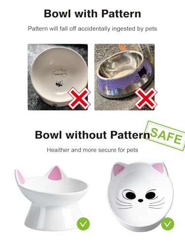 ABRUTY Cat Food Bowl, 5 OZ Ceramic Elevated Kitten Water Bowl, 15° Tilted Raised Pet Feeder, Anti Vomiting and Whisker Friendly Dishes for Fat Faced, Cat, Kitten, Small Dog - color: Pink Cat, size: 1 Pack