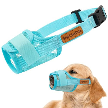 Coppthinktu Soft Dog Muzzle, Breathable Mesh Muzzle for Small Medium Large Sized Dog Mouth Cover, Adjustable Muzzles to Prevent Biting Barking Dogs Mouth Cover Allows Drinking (Light Blue S) - size: S