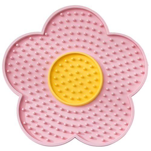Silicone Lick Mat with Suction Cups Flower Shape Slow Feeder Pad for Dogs Cats Grooming Bathing - color: A
