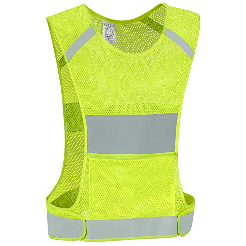 Reflective Vest Safety Running Gear with Pocket,High Visibility for Running,Biking,Walking,Women & Men - color: Neon Yellow, size: Large