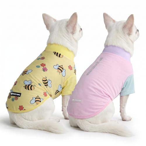 Spark Paws Sunblock Dog T-Shirt, SPF30 Protection, Lightweight Breathable Quick Dry for Dogs with Sensitive Skin - Bees & Gelato (Set of 2) - Size S - color: Bees & Gelato, size: S: 5-10lbs