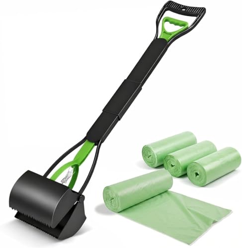 Dog Pooper Scooper for Yard – 32" Long Handle No-Bend Poop Picker with Waste Bags – Heavy Duty Foldable Scooper for Grass & Gravel | Keep Your Backyard Clean | Furfusion