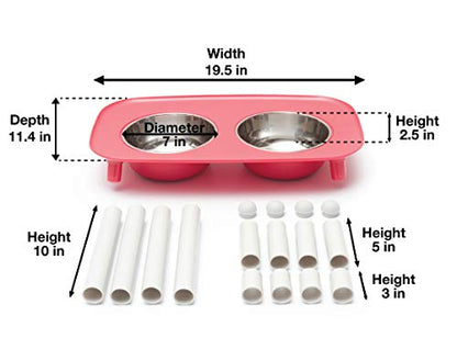 Messy Mutts Elevated Double Feeder with Stainless Bowls | Adjustable Height 3”, 5”, or 10” | Adjustable Standing Feeder for Dogs | 5 Cups per Bowl | Watermelon - color: Watermelon