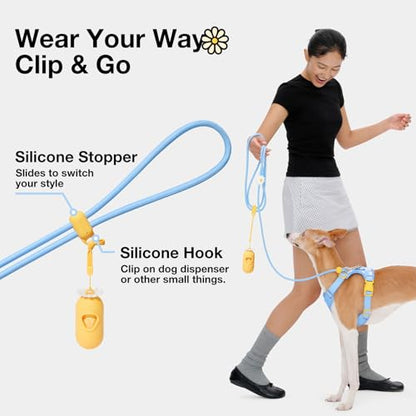 VETRESKA Crossbody Hands Free Dog Leash, 5FT Adjustable Rope Leash for Small Medium Dogs, Waist Multifunctional Leashes for Walking, No Pull Dog Leashes with Bag Dispenser, 2 in 1 Walk Set (Daisy) - color: Daisy Blue