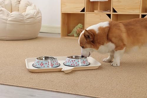 Stainless Steel Dog Bowls, Food and Water Non Slip Anti Skid Stackable Pet Puppy Dishes for Small, Medium and Large Dogs (2 Pack) - color: Sakura, size: 1.5 Cup/12 oz