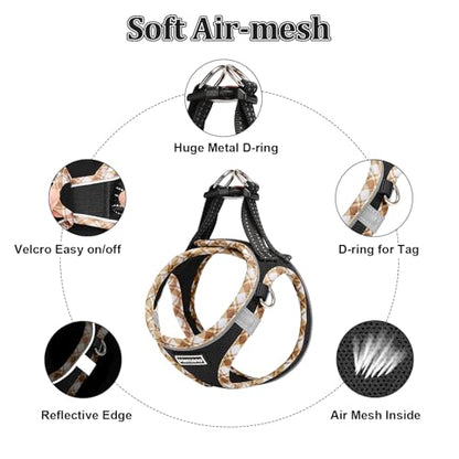 Mercano Soft Mesh Dog Harness and Leash Set, Step-in Reflective Breathable Lightweight Vest Harnesses with Safety Buckle for Small Dogs, Cats (Black Yellow, XS) - color: Black Yellow, size: XS (Chest: 11.2"-13.2")