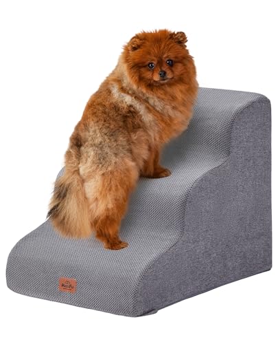 Gray Curved Dog Stairs Ramp for Small Dogs & Cats 17.1" H, 3-Step Dog Steps for Couch Sofa and Chair, Pet Stairs for Cats, Non-Slip Balanced Pet Steps - color: Gray, style: 3-Step