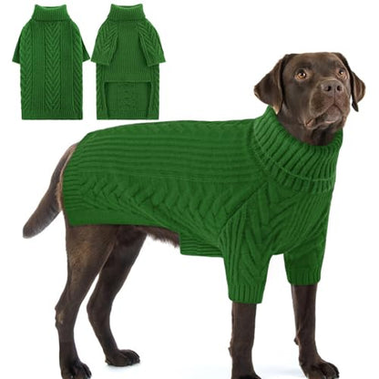 Dog Sweaters for Large Dog Girl Boy, Turtleneck Long Sleeve Knitted Pets Pullover Fall Winter Warm Solid Pull-on Pet Sweatshirt Rottweiler (Green, 2XL) - color: Green, size: XX-Large