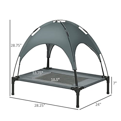 Pawhut Elevated Cooling Dog Bed Cot w/ Canopy Shade - Gray (30 inch) - color: Gray, size: 30 inch
