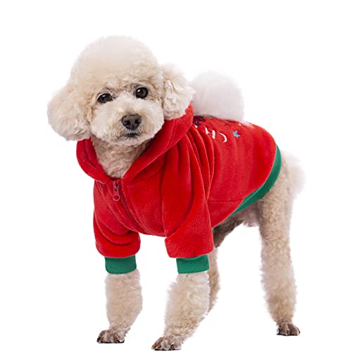 Christmas Puppy Dog Hoodies & Sweatshirts for Small & Medium Dogs - Fleece Coat with Pocket - Cat Hoody Clothes - Dog Costume - color: Red, size: Medium