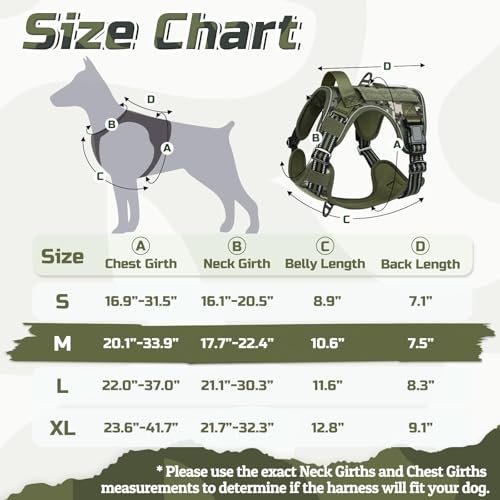 rabbitgoo Tactical Dog Harness Medium Sized Dog, No Pull Military Service Vest with Handle & Molle, Easy Control for Training Walking, Adjustable Reflective Straps, Green camo, M - color: Green camo, size: Medium