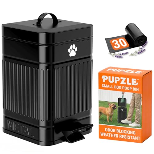 Pupzle Dog Poop Trash Can Outside, 1.3 Gal Metal Dog Waste Trash Can with Lid Outdoor, Waste Container with Pedal Garbage Poop Bin, Poo Bucket Outdoor with Lid for Backyard Odor Control, 30 Bags - size: Small