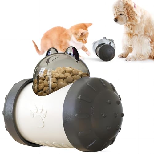 KAYNO Pet, cat and Dog Treat Dispenser Toys, pet Puzzle Food Funnel Toys, Food Grade Material, Non-Tipping, Clear Food Storage bin and Wheel Sliding Design. (Black) - color: Black