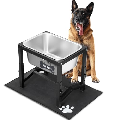 2.8 Gallon Elevated Large Dog Water Bowl, 4 Adjustable Height 10.5-15.8'' Raised Stainless Steel Bowl Stand with Anti-Slip Mat for Large Breed, Metal Dog Feeding Station for Relief Joint Pressure - size: 2.8 Gallon