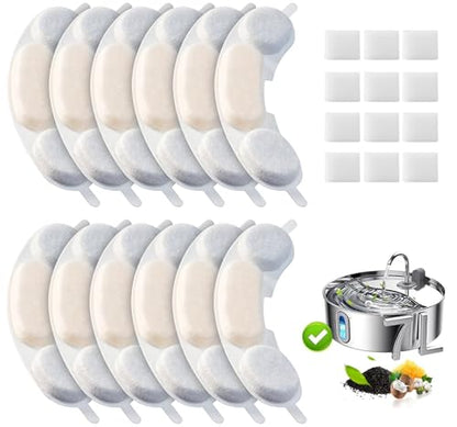12 Pack Dog Water Replacement Filters Compatible with Smartoo 7L / 236oz / 1.8Gal Stainless Steel Dog Water Fountain, Pet Dog Fountain Filter Replacement,12 Filters + 12 Sponge