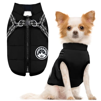 PETCARE Winter Dog Coat with Harness Built in Waterproof Dog Jackets Warm Pet Fleece Vest Windproof Snow Jacket Snowsuit Reflective Dogs Cold Weather Coats for Puppy Small Medium Large Dogs Cats - color: Black, size: 2XL(Chest 19.7" Suggest 16-22 lbs)