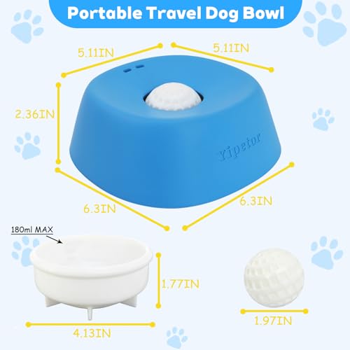 Yipetor Slow Feeder Dog Bowls for Liquid Treat, 【Enrichment Ball-Roll】 Bone Broth Dog Lick Bowl, 3/4 Cup Yogurt Pup Lick Toy for Large Medium Small Breeds Dietary Supplement/Post-op Nutrition - color: blue