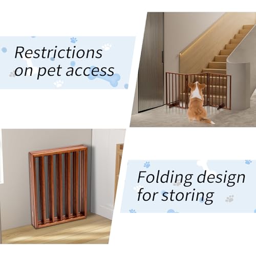 3-Panel Dog Gate for Stairs, Pet Gate Indoor, 24" Height Dog Fence with 2 Support Feet, Foldable & Well-Ventilated, No Assembly Required, Wood Stair Gates for Small to Medium-Sized Pet Breeds, Brown - size: 3-panel