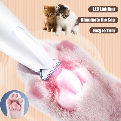 Dog Paw Trimmer with LED Light, 2025 Upgraded Waterproof Rechargeable Electric Pet Grooming Tool, 18 mm Widen Blade, 35 dB Low Noise,Includes Replacement Blades for Dogs and Cats - color: White