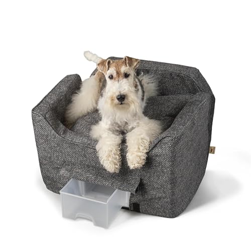 Snoozer Dog Car Seat with Storage Tray: Lookout II Car Seat for Small Dogs Under 25lbs, Pet Car Seat to Alleviate Car Sickness for Dogs, Included Harness Strap, Merlin Pewter Removable Washable Cover - color: Merlin Pewter, size: Medium