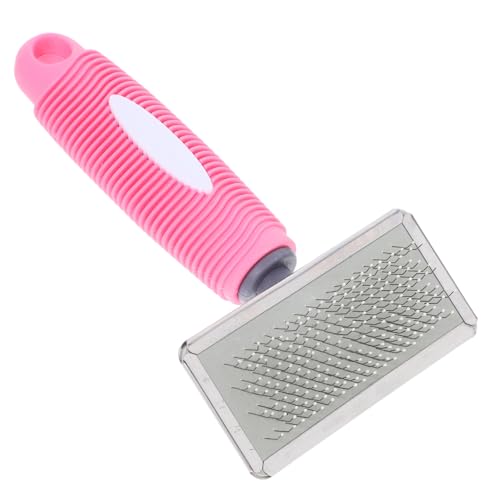 OUNONA Pet Grooming Comb for Dogs and Cats, Medium Pink Rubber Handle Pin Brush with Stainless Steel Pins for Dematting and Shedding, Suitable for Long-haired Pets