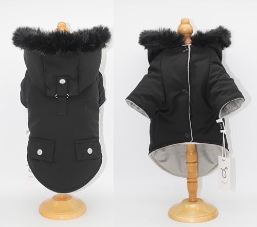 Pet Warm Dog Coat for Winter Cold Weather Clothes Hooded Dog Jacket Small Puppies Medium Large Dog Cat Clothes Insulated Padded Snow Parka (Black, X-Small) - size: X-Small
