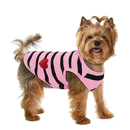 Pet Dog Striped T-Shirt Dogs Cats Cotton Vest Spring Summer Pet Apparel Tee Shirt Suitable for Small and Medium Large Pets French Bulldog Bichon - color: Light Pink-Vest, size: X-Small
