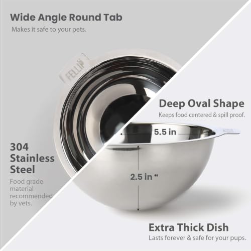 Felli Pet Oblik Cat and Dog Replacement Bowl, 304 Stainless Steel, for Dry and Wet Food, Removable Plate, 1.5cups -3pk - color: Replacement dishes, size: 1.5 Cups Oval Dish
