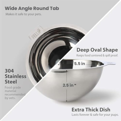 Felli Pet Oblik Cat and Dog Replacement Bowl, 304 Stainless Steel, for Dry and Wet Food, Removable Plate, 1.5cups -3pk - color: Replacement dishes, size: 1.5 Cups Oval Dish
