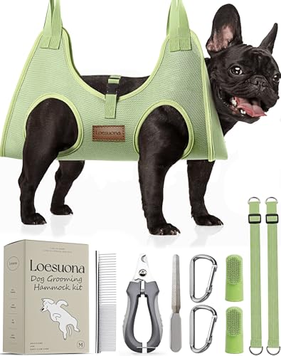 Dog Grooming Hammock – for Dogs Cat Grooming Hammock,Dog Sling for Nail Trimming with Dog Nail Clippers for Small Dogs,Dog Hammock for Nail Trim,Dog Hanging Harness for Nail Trimming - size: M ( Legs Distance : 7-14" / Max W：45lb )