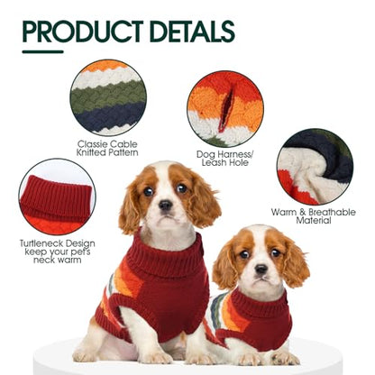 Kuoser Dog Sweater, Large Sweaters for Dogs Doggy Turtleneck Christmas Thanksgiving Outfit, Thick Warm Knitted Dog Winter Vest Puppy Fall Sweater, Pet Cold Weather Sweatshirt Warm Clothes, Red L - color: Red, size: Large (Chest: 18.9''; Weight: 13 - 16LB)