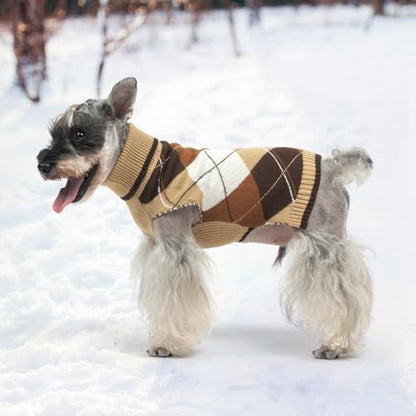 KOOLTAIL Dog Sweater Pet Knitted Clothes - Classic Plaid Pullover Turtleneck Thick Warm Fall Dog Sweaters with Leash Hole, Soft Winter Coats for Small Medium Large Dogs Cats Puppy Girls Boys, S - color: Khaki, size: Small