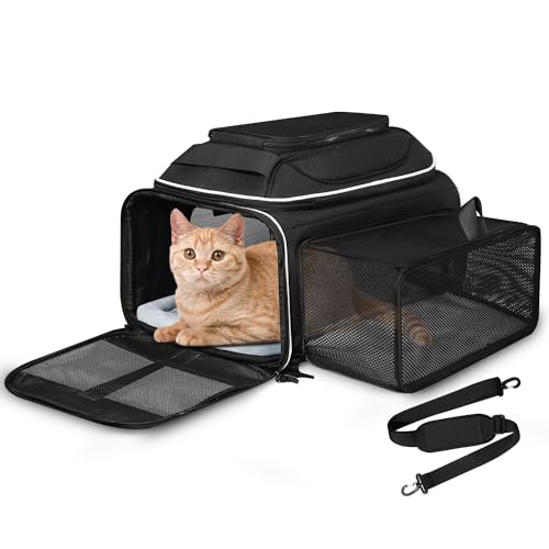 Petskd Top and Side Expandable Pet Carrier 17x12x8.5 Inches JetBlue Frontier Spirit Airline Approved, Soft-Sided Carrier for Small Cats and Dogs with Locking Safety Zipper and Anti-Scratch Mesh(Black) - color: Black, size: 17.0"L x 12.0"W x 8.5"H