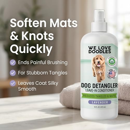 We Love Doodles Dog Detangler Spray - Leave-in Conditioner for Dogs - Dog Detangling Spray - Dematting Spray for Dogs - Tangle Remover - Made in The USA (Lavender)